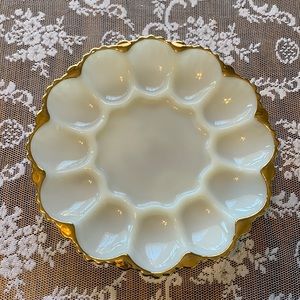 Vintage Anchor Hocking Milk Glass Egg Plate